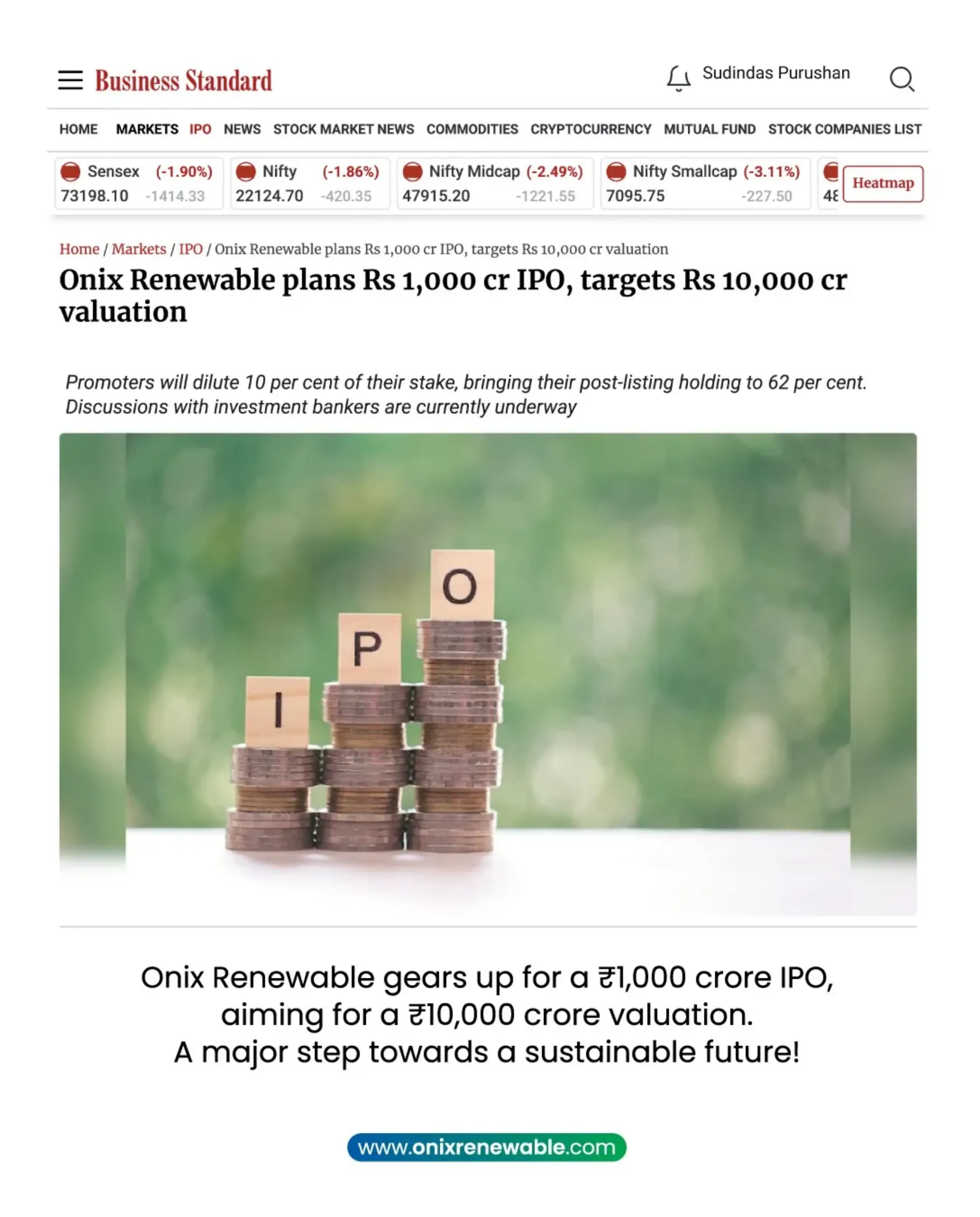Onix Renewable Plans ?1,000 Cr IPO, Targets ?10,000 Cr Valuation Amid Rapid Clean Energy Expansion